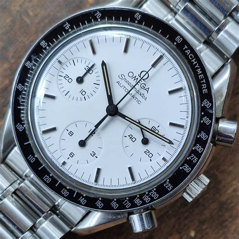 omega speedmaster white face|Omega Speedmaster reduced white dial.